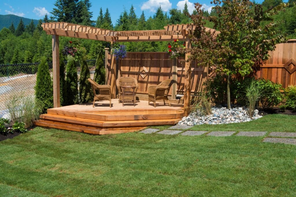 Garden design with decking area
